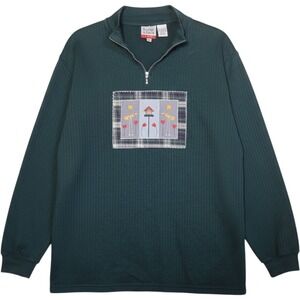 Vintage Baxter & Wells Sport Green Quarter Zip Birdhouse Pullover Sweatshirt M